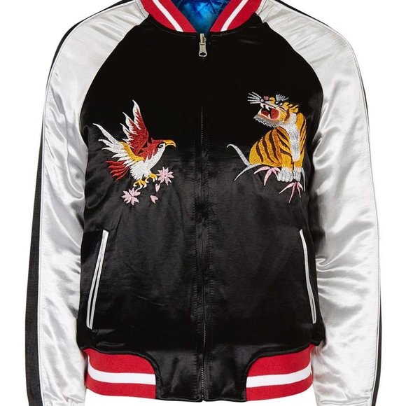 TOPSHOP PETITE Reversible SATEEN BOMBER JACKET - Picture 10 of 13